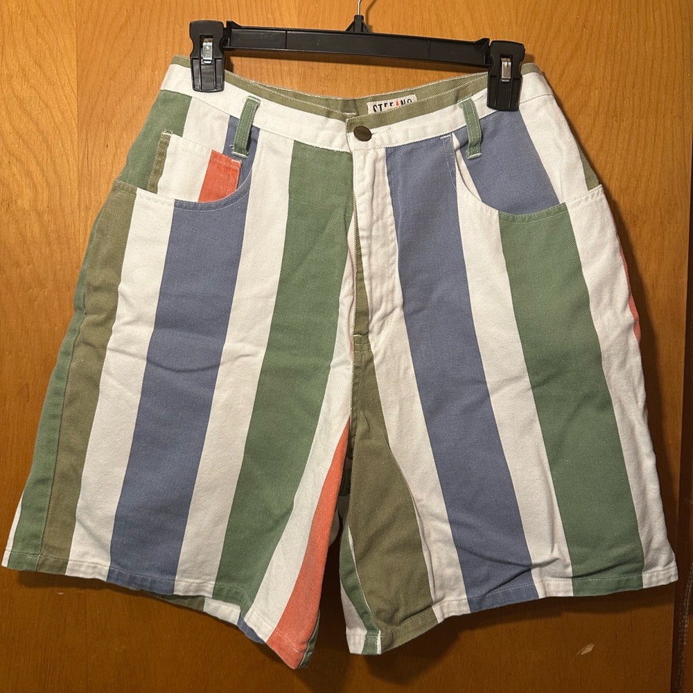 Vtg STEFANO INTERNATIONAL Women's Striped Multi-Color High Waist Denim Shorts
